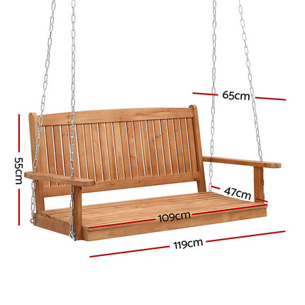Gardeon Porch Swing Chair With Chain Outdoor Furniture Wooden Bench 2 Seater.