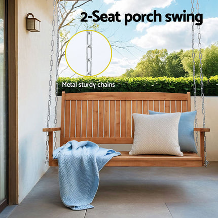 Gardeon Porch Swing Chair With Chain Outdoor Furniture Wooden Bench 2 Seater.