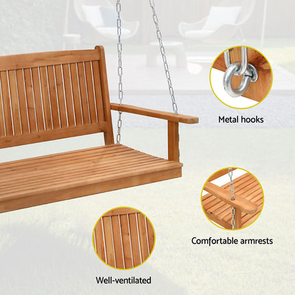 Gardeon Porch Swing Chair With Chain Outdoor Furniture Wooden Bench 2 Seater.