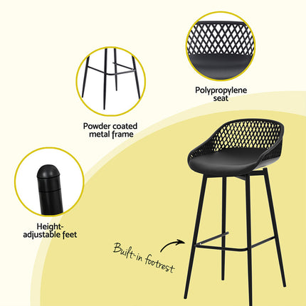 Gardeon 2x Outdoor Bar Stools Plastic Black.