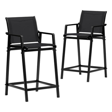 Gardeon 2PC Outdoor Bar Stools Steel Dining Chairs Patio Furniture Garden Black.