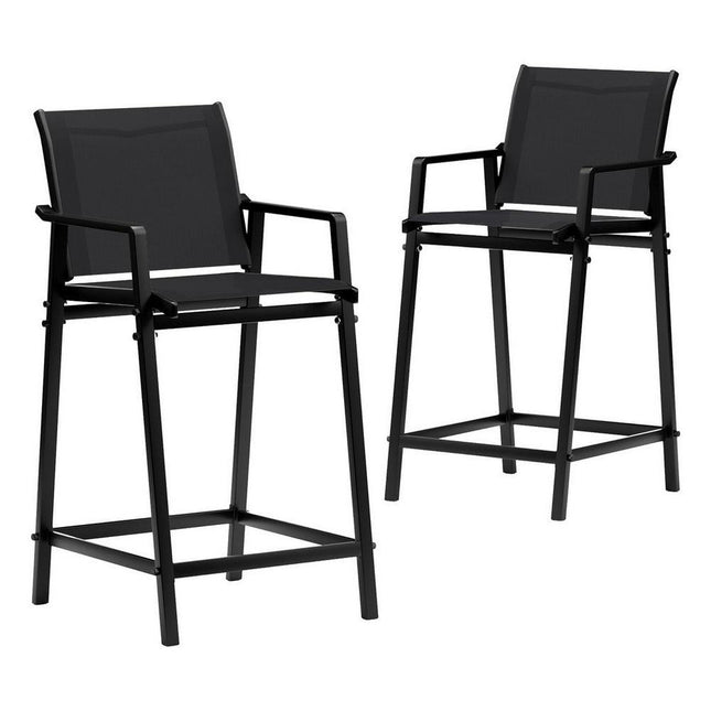 Gardeon 2PC Outdoor Bar Stools Steel Dining Chairs Patio Furniture Garden Black.