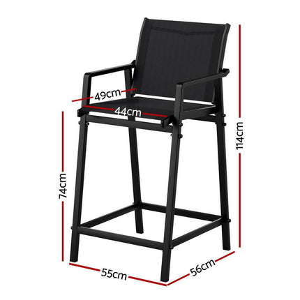 Gardeon 2PC Outdoor Bar Stools Steel Dining Chairs Patio Furniture Garden Black.