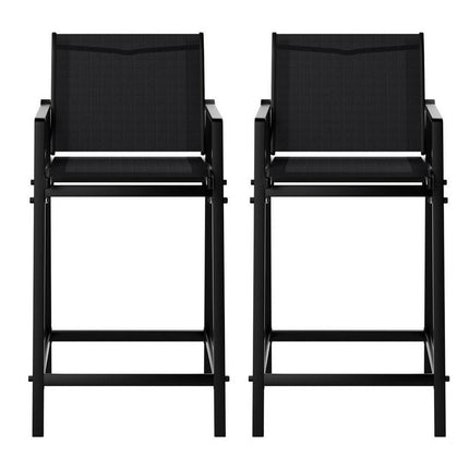 Gardeon 2PC Outdoor Bar Stools Steel Dining Chairs Patio Furniture Garden Black.