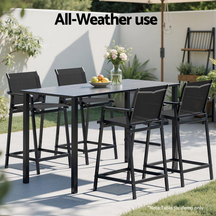 Gardeon 2PC Outdoor Bar Stools Steel Dining Chairs Patio Furniture Garden Black.