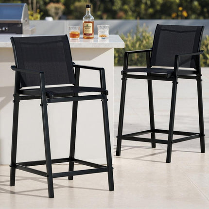 Gardeon 2PC Outdoor Bar Stools Steel Dining Chairs Patio Furniture Garden Black.