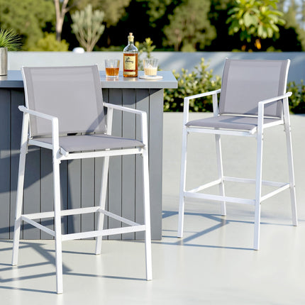 Gardeon 2PC Outdoor Bar Stools Dining Chairs Patio Furniture Garden Steel Textilene White.