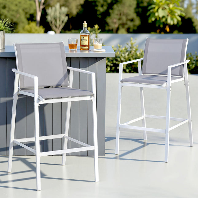 Gardeon 2PC Outdoor Bar Stools Dining Chairs Patio Furniture Garden Steel Textilene White.