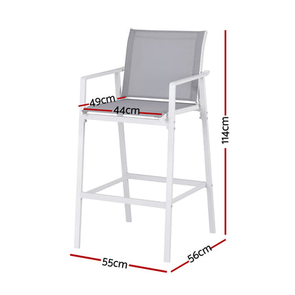 Gardeon 2PC Outdoor Bar Stools Dining Chairs Patio Furniture Garden Steel Textilene White.
