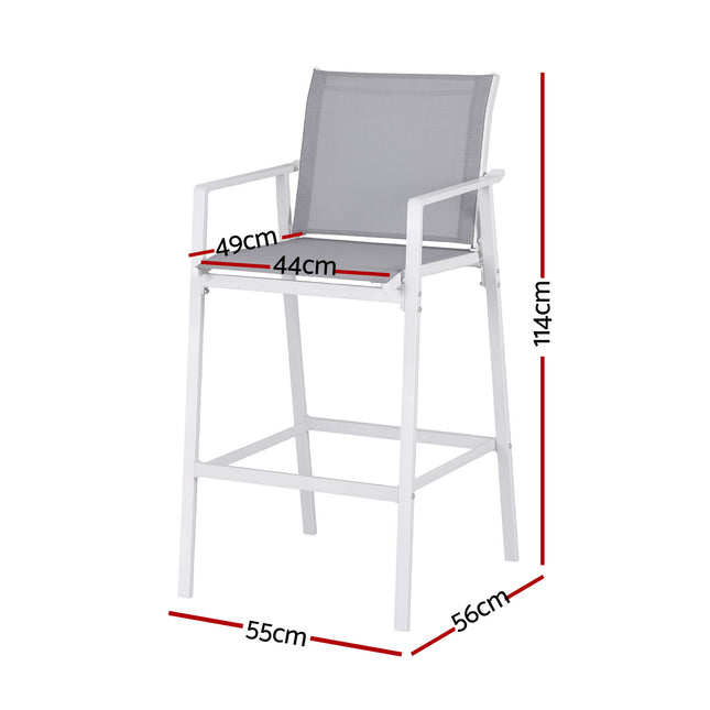 Gardeon 2PC Outdoor Bar Stools Dining Chairs Patio Furniture Garden Steel Textilene White.