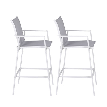 Gardeon 2PC Outdoor Bar Stools Dining Chairs Patio Furniture Garden Steel Textilene White.