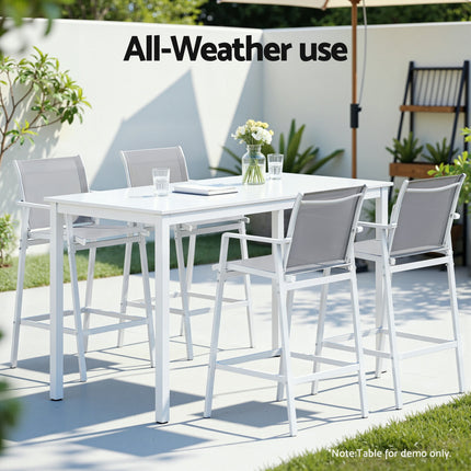 Gardeon 2PC Outdoor Bar Stools Dining Chairs Patio Furniture Garden Steel Textilene White.