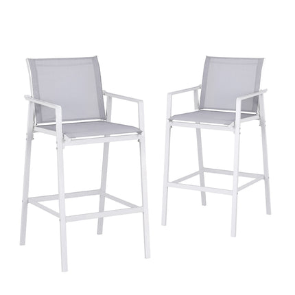 Gardeon 2PC Outdoor Bar Stools Dining Chairs Patio Furniture Garden Steel Textilene White.