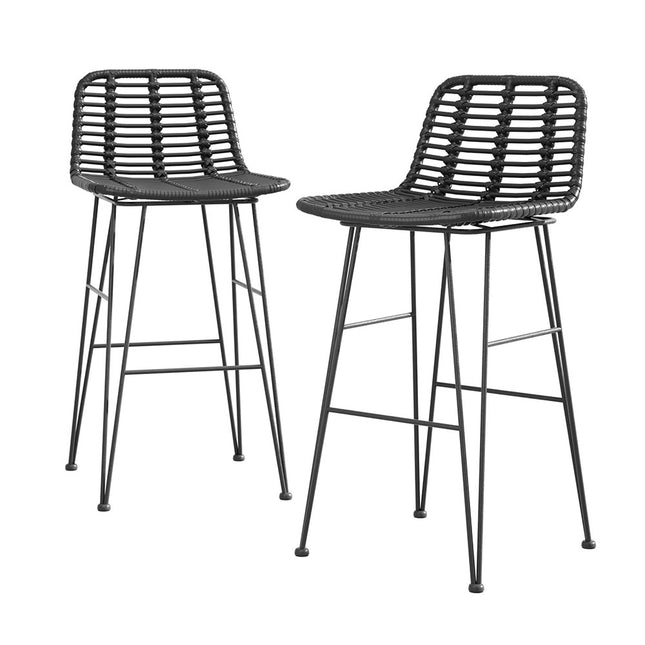 Gardeon 2x Outdoor Bar Stools Rattan Black.