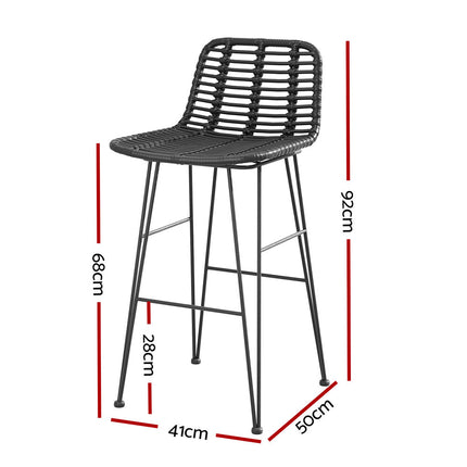 Gardeon 2x Outdoor Bar Stools Rattan Black.