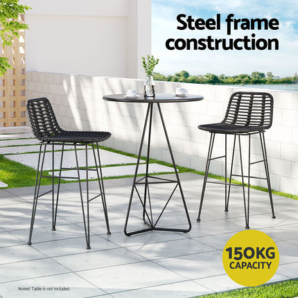 Gardeon 2x Outdoor Bar Stools Rattan Black.