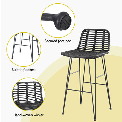 Gardeon 2x Outdoor Bar Stools Rattan Black.