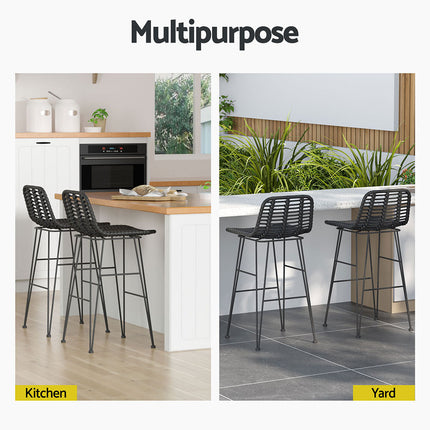 Gardeon 2x Outdoor Bar Stools Rattan Black.