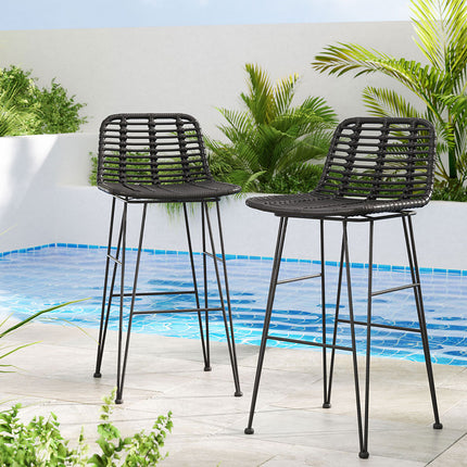 Gardeon 2x Outdoor Bar Stools Rattan Black.