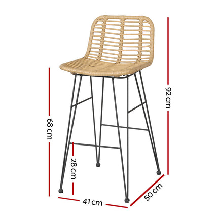 Gardeon 2x Outdoor Bar Stools Rattan Nature.