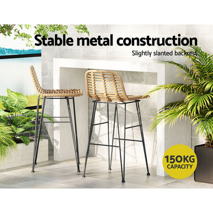 Gardeon 2x Outdoor Bar Stools Rattan Nature.