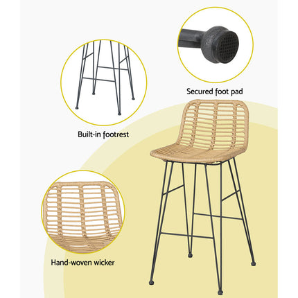 Gardeon 2x Outdoor Bar Stools Rattan Nature.