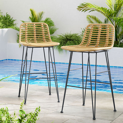 Gardeon 2x Outdoor Bar Stools Rattan Nature.