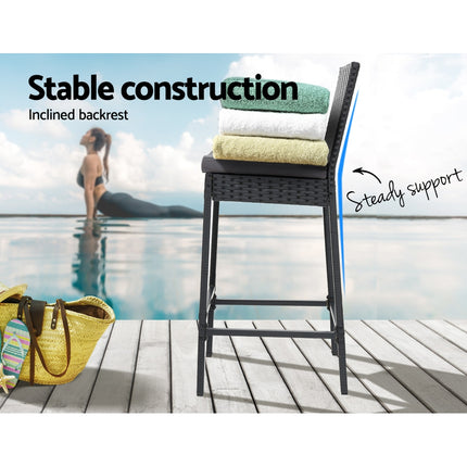 Gardeon 4-Piece Outdoor Bar Stools Dining Chair Bar Stools Rattan Furniture.