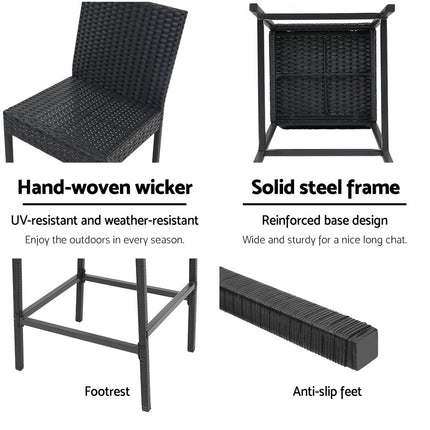Gardeon 4-Piece Outdoor Bar Stools Dining Chair Bar Stools Rattan Furniture.