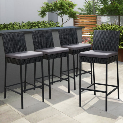 Gardeon 4-Piece Outdoor Bar Stools Dining Chair Bar Stools Rattan Furniture.