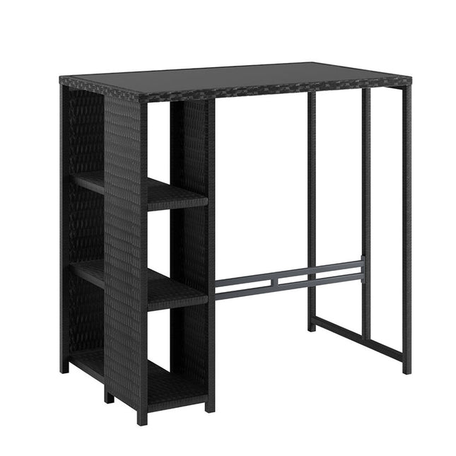 Gardeon Outdoor Bar Table Wicker Dining Bistro Glass Desk Steel Patio Furniture Black.