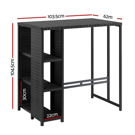 Gardeon Outdoor Bar Table Wicker Dining Bistro Glass Desk Steel Patio Furniture Black.