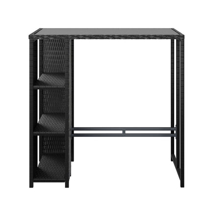 Gardeon Outdoor Bar Table Wicker Dining Bistro Glass Desk Steel Patio Furniture Black.