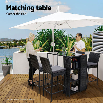 Gardeon Outdoor Bar Table Wicker Dining Bistro Glass Desk Steel Patio Furniture Black.