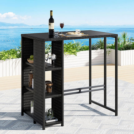 Gardeon Outdoor Bar Table Wicker Dining Bistro Glass Desk Steel Patio Furniture Black.