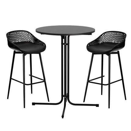 Gardeon 3PC Outdoor Bar Set Stools Dining Chairs Table Patio Furniture Bistro Set Black.