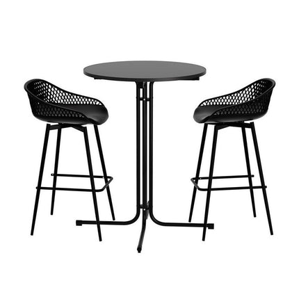 Gardeon 3PC Outdoor Bar Set Stools Dining Chairs Table Patio Furniture Bistro Set Black.