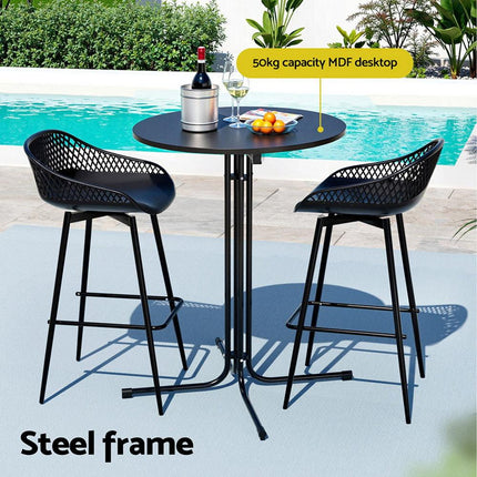 Gardeon 3PC Outdoor Bar Set Stools Dining Chairs Table Patio Furniture Bistro Set Black.