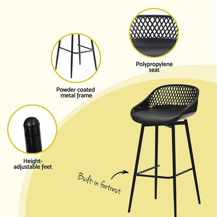 Gardeon 3PC Outdoor Bar Set Stools Dining Chairs Table Patio Furniture Bistro Set Black.