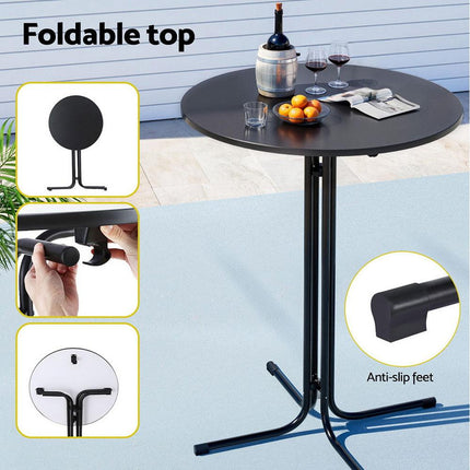 Gardeon 3PC Outdoor Bar Set Stools Dining Chairs Table Patio Furniture Bistro Set Black.