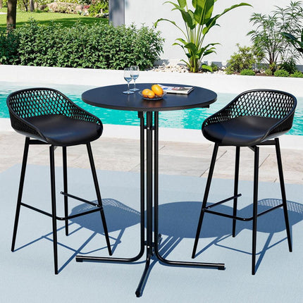 Gardeon 3PC Outdoor Bar Set Stools Dining Chairs Table Patio Furniture Bistro Set Black.