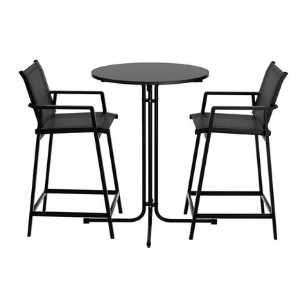Gardeon 3PC Outdoor Bar Set Stools Dining Chairs Table Patio Furniture Bistro Set Steel Black.