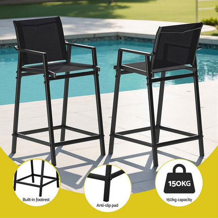 Gardeon 3PC Outdoor Bar Set Stools Dining Chairs Table Patio Furniture Bistro Set Steel Black.