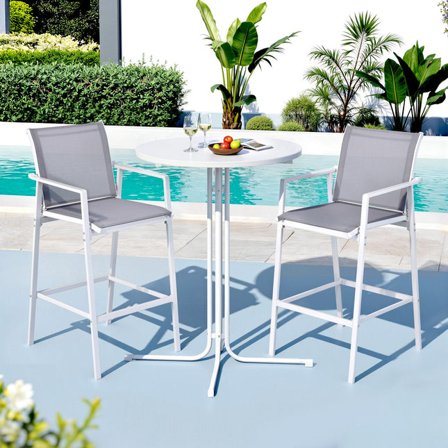 Gardeon 3PC Outdoor Bar Set Stools Dining Chairs Table Patio Furniture Bistro Set Steel White.