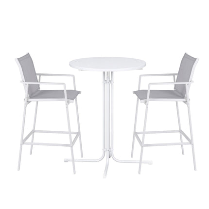 Gardeon 3PC Outdoor Bar Set Stools Dining Chairs Table Patio Furniture Bistro Set Steel White.