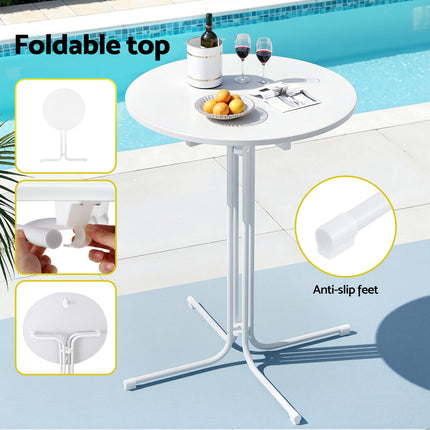 Gardeon 3PC Outdoor Bar Set Stools Dining Chairs Table Patio Furniture Bistro Set Steel White.