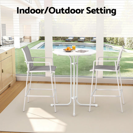 Gardeon 3PC Outdoor Bar Set Stools Dining Chairs Table Patio Furniture Bistro Set Steel White.