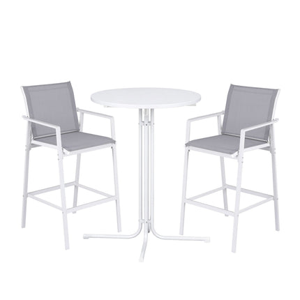 Gardeon 3PC Outdoor Bar Set Stools Dining Chairs Table Patio Furniture Bistro Set Steel White.