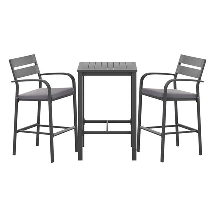 Gardeon 3Pcs Outdoor Bar Set Stools Dining Chairs Table Patio Aluminium Bistro Set Black.