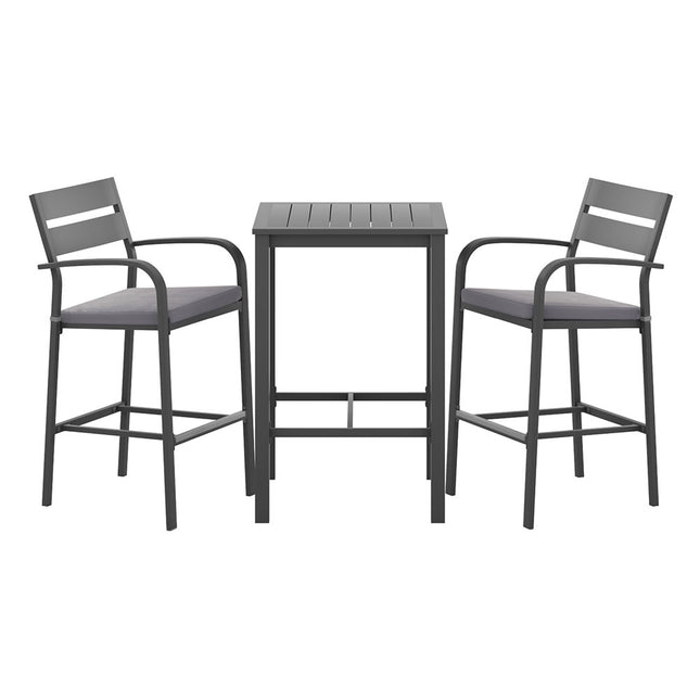 Gardeon 3Pcs Outdoor Bar Set Stools Dining Chairs Table Patio Aluminium Bistro Set Black.